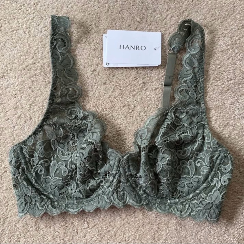 HANRO Luxury Moments Lace Unlined Underwire Bra V-Neck Size 36C